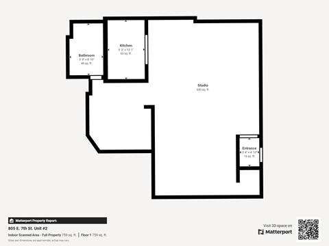 Floor plan for studio, 1 bath
